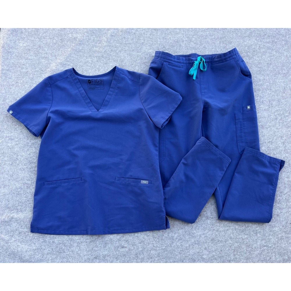 FIGS Technical Collection Scrub Set S Casma V-Neck Yola Cargo Joggers Dusty Blue